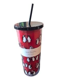 Vera Bradley Playful Penguins Double Wall Tumbler 24 oz Red NEW